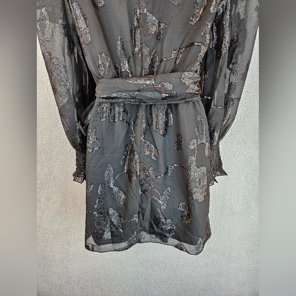 Blu Pepper Womens Black With Shimmer Roses Chiffon Mini Dress Sz M Cocktail* - Picture 10 of 15